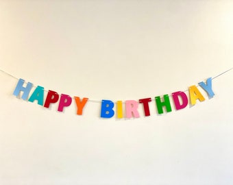 Felt Rainbow Happy Birthday Banner, Birthday Garland, Birthday Decoration, Kids Happy Birthday Banner, Birthday Party, Zero Waste Birthday
