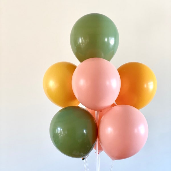 Colorful Green Yellow Peach Set Double Stuffed Balloons, Spring Theme Balloons Set For Event, Summer Theme Balloons Set For Party Birthday