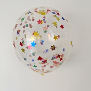 Star Confetti Balloons 12&quot;, Clear Latex Helium Balloons, Neutral Baby Shower, Happy Birthday, Wedding Decor, Party Decorations, Baby Shower