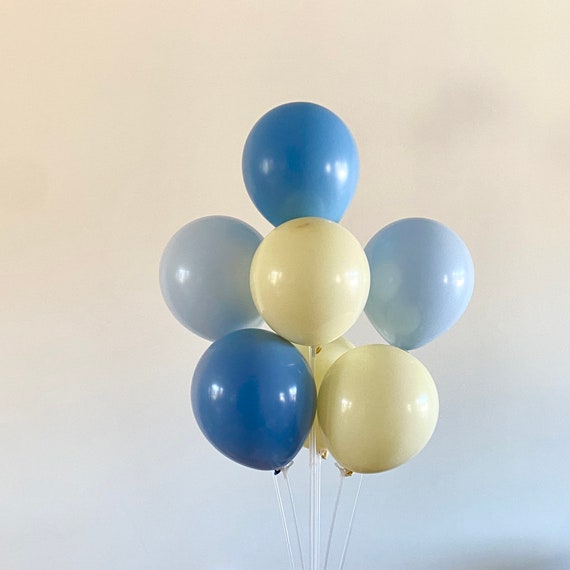 Pastel Sweet Blue Yellow Double Stuffed Set Balloon For Birthday Party,  Blue Yellow Theme Balloons For Baby Shower Kids Birthday Decoration