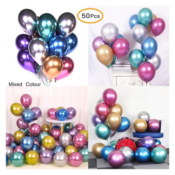 50 Multi Metallic Balloons Chrome Shiny Latex 12" Thicken For Wedding Party Baby