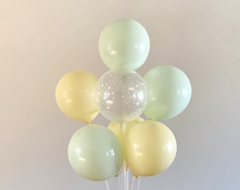 Pastel Yellow Green Double Layer Colors Balloon Set, Creamy Green Yellow Balloon For Baby Shower, Creamy Balloon For Baby Kid Birthday Party