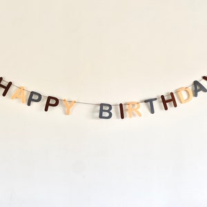 Felt Happy Birthday Banner, Birthday Banner Decorations, Coffee Yellow Gray Happy Birthday Banner Garland, Reusable Birthday Banner