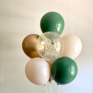 Sage Greenn Balloons- Chrome Gold Confetti Balloons  Double Stuffed Set For Party, Sage Decorations, Bridal Shower Decor, Sage Theme Wedding