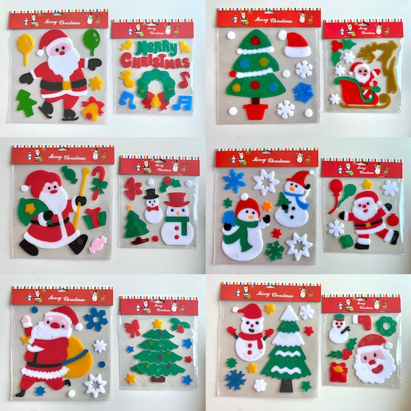 Christmas Window Stickers Gel Clings, Christmas Stickers Decorations, Holiday Decor, Christmas Window Stickers, Santa Snowmen Snowflakes