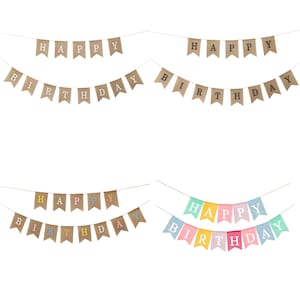 Happy Birthday Burlap Banner, Minimalist Happy Birthday Banner For Kids Adults, Happy Birthday Bunting, Rustic Birthday Decorations