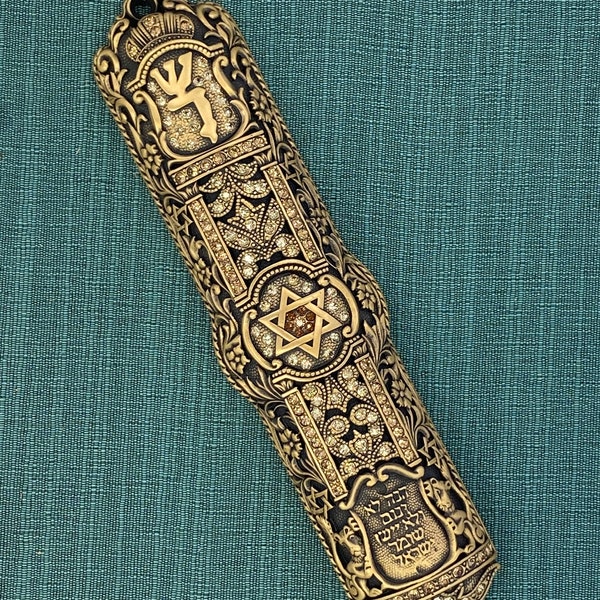 Edgar Berebi Mezuzah Judaic ..Museum gold plate Plate with 110 Swarovski Crystals  7776-1