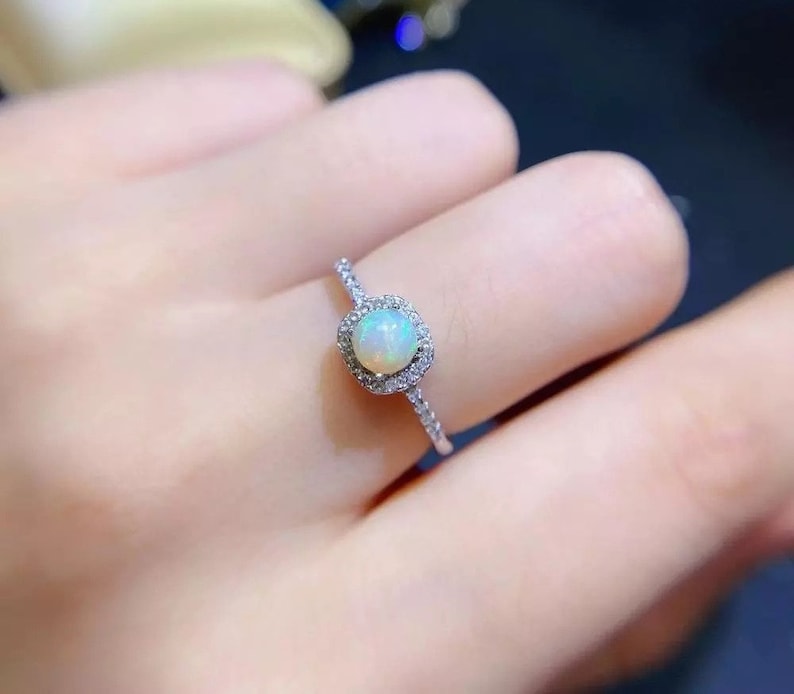 Fire Opal Ring Beautiful Opal Ring Dainty Opal Ring Opal Statement Ring Opal Jewelry Opal Gemstone Silver Ring With Natural Opal
