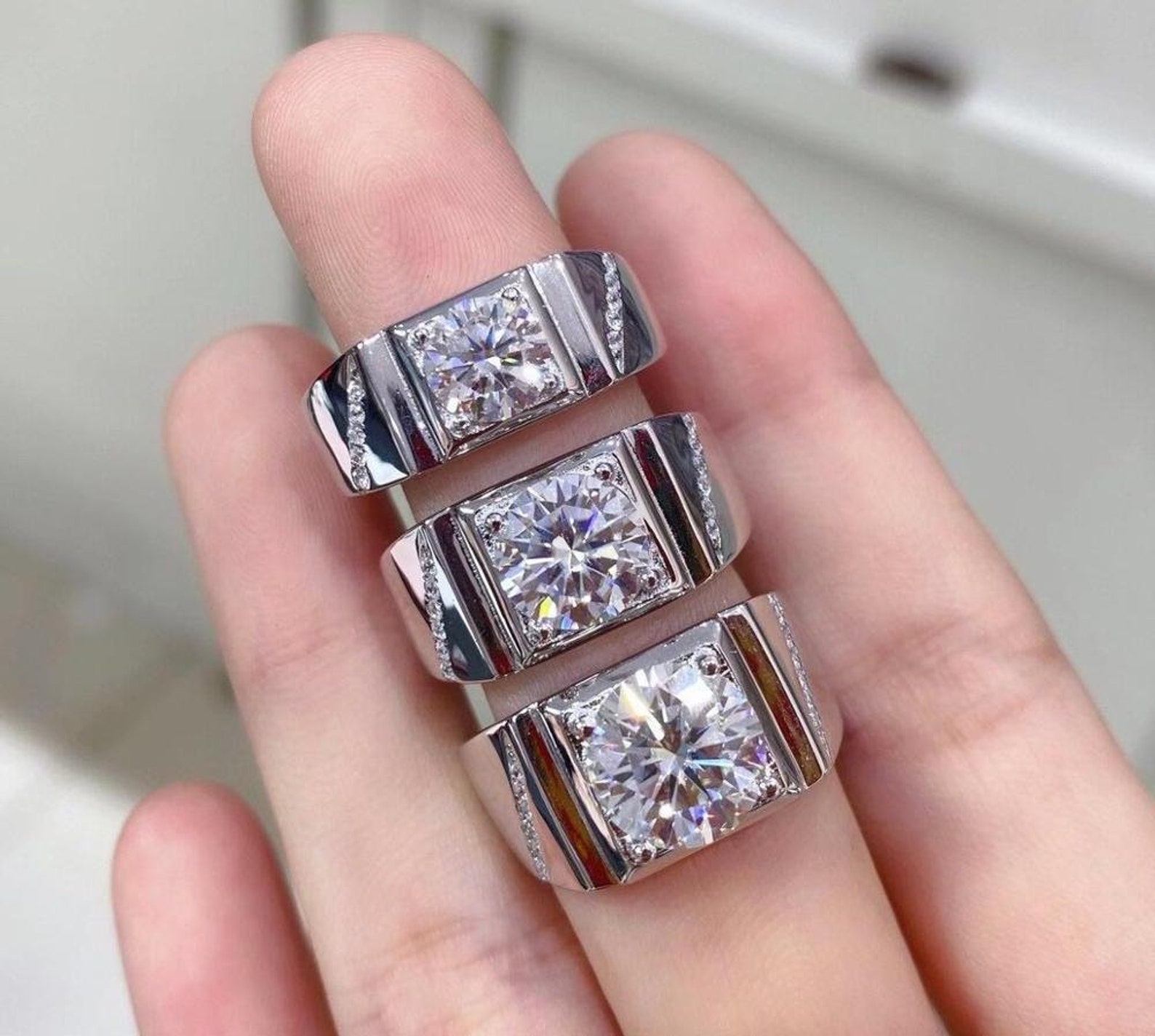 Moissanite Men's Ring 1 Ct 2Ct and 3Ct Moissanite Ring Etsy