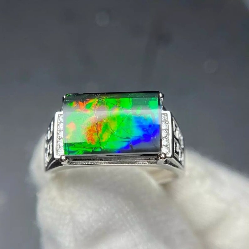 Ammolite/Ammonite Ring Colorful Ammolite Men's Ring Etsy