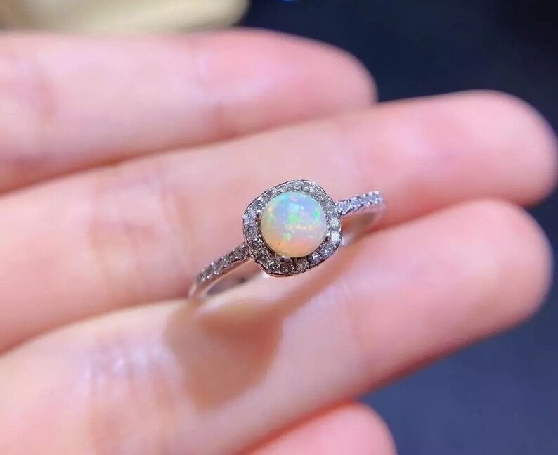 Fire Opal Ring Beautiful Opal Ring Dainty Opal Ring Opal Statement Ring Opal Jewelry Opal Gemstone Silver Ring With Natural Opal