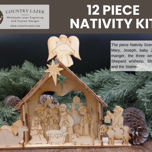 Wooden Nativity Christmas Kit, DIY Display Paintable Project, 12 Piece