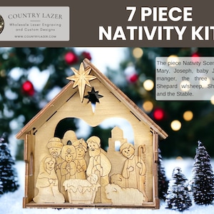 Wooden Nativity Christmas Kit, DIY Display Paintable Project, 7 Piece