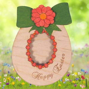 "Frohe Ostern Ei-Form Birkenholz DIY Geschenkkartenhalter - personalisierte Note für Osterkörbe."