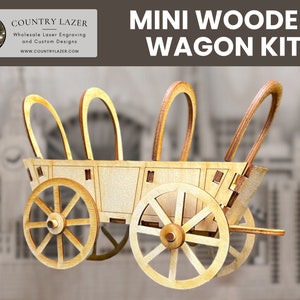May include: A wooden wagon kit with two sets of wheels and a wooden box. The wagon is made of unfinished wood and is ready to be assembled.