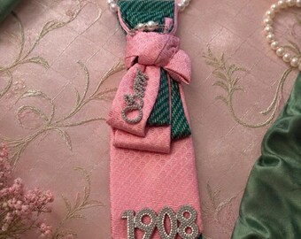 Colar de pérolas rosa e verde com amarração dupla, acessório