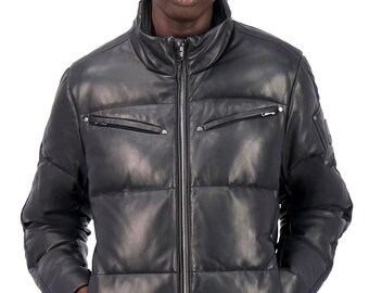 Men’s Leather Puffer Jacket, Lambskin Leather Puffer Jacket, Puffer Jacket