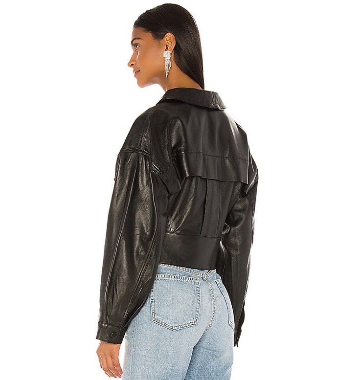 oversized cropped lederjacke
