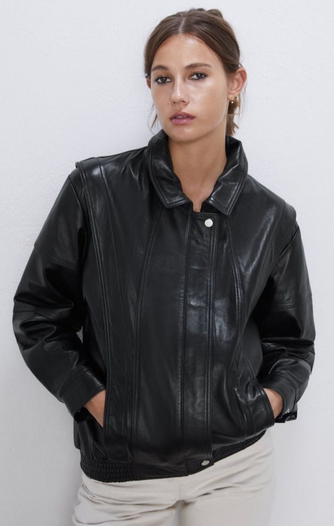 zara vintage 80s leather jacket