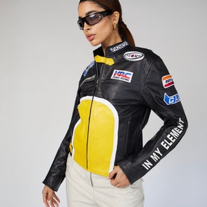 Racer Leather Jacket, Y2K Leather Jacket, NASCAR Racer Jacket, Biker ...