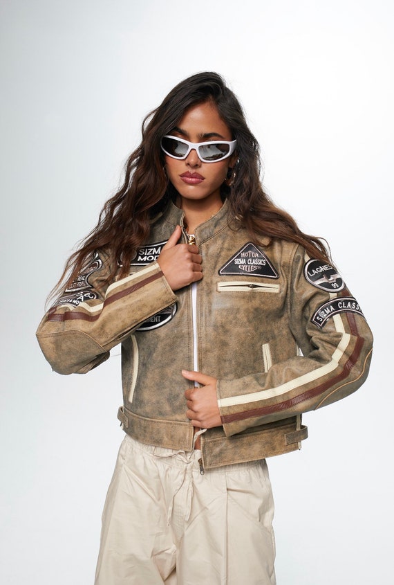 Buy Distressed Leather Racer Leather Jacket, Racer Leather