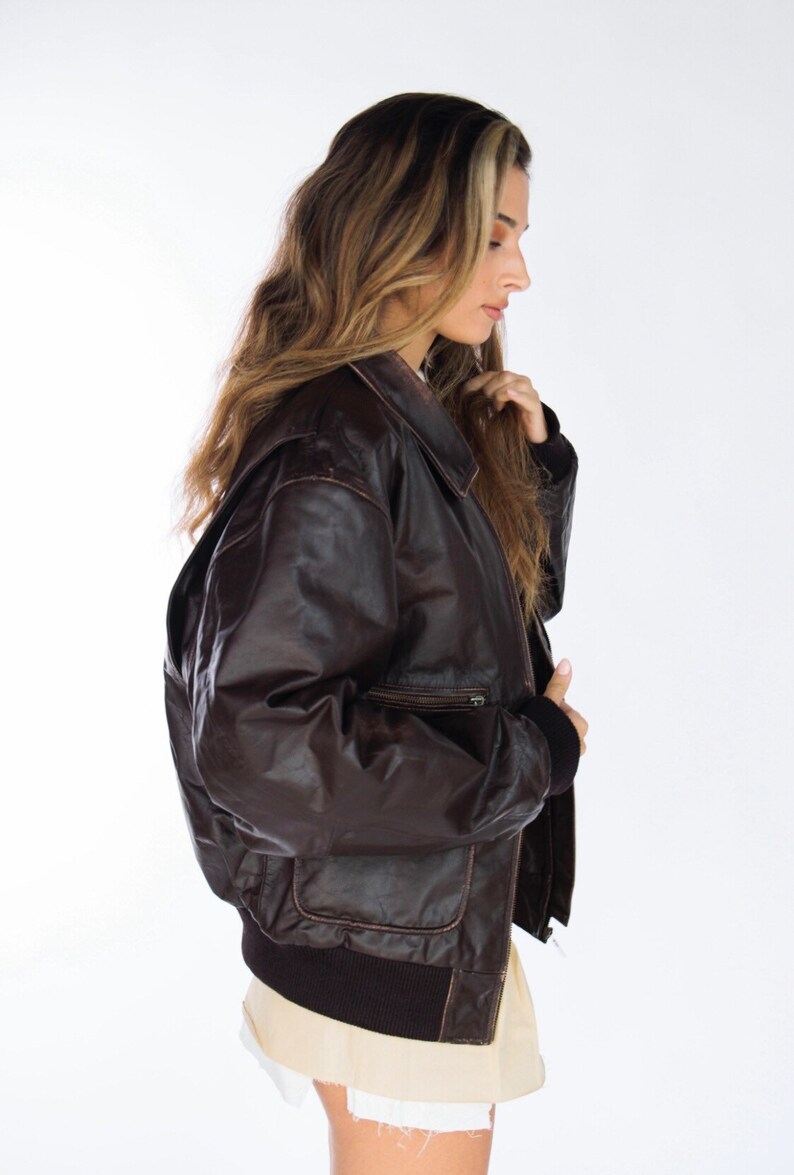 Distressed Brown Leather Jacket 90s Brown Vintage Leather Etsy UK
