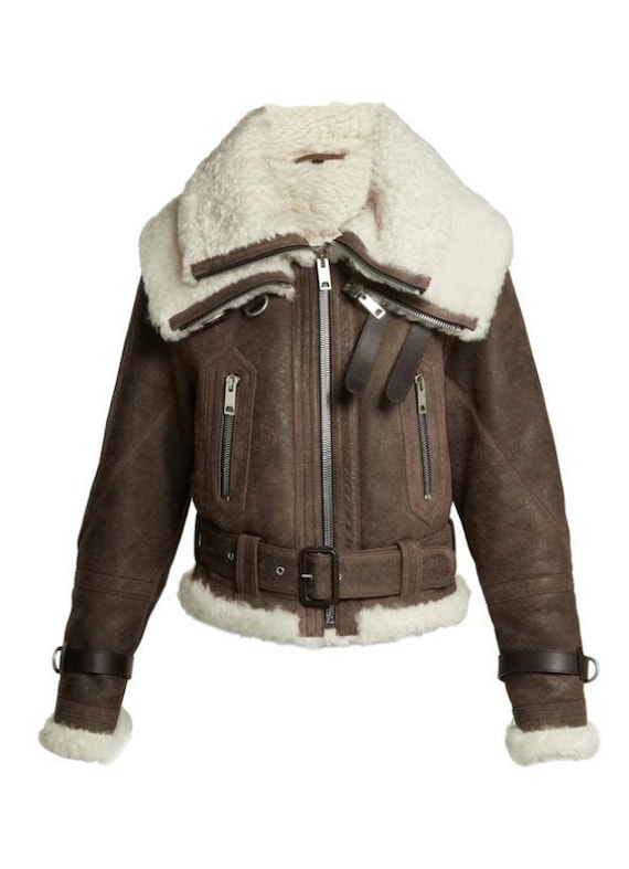 Shearling Aviator Jacket, Leather Flight Jacket, Womens Leather Jacket
