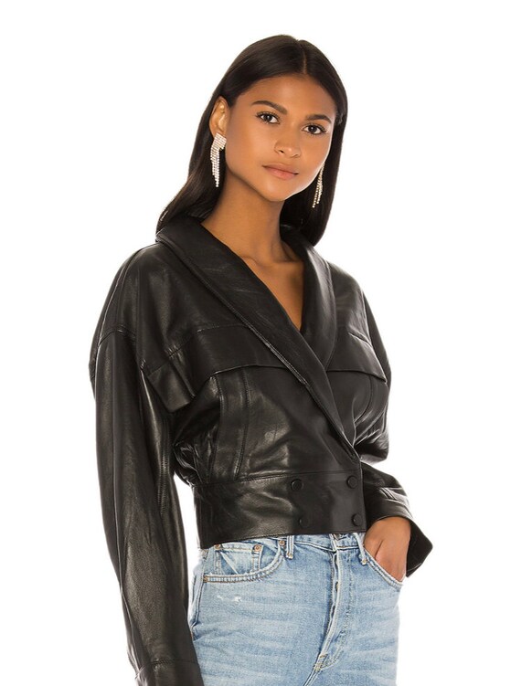 oversized cropped lederjacke