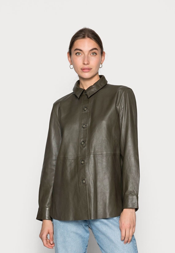 green leather shacket