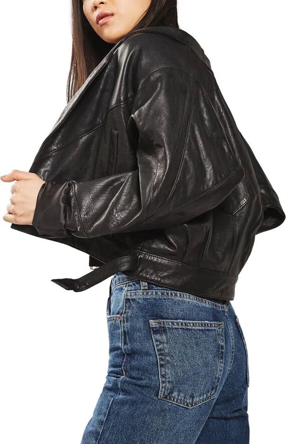 oversized cropped lederjacke