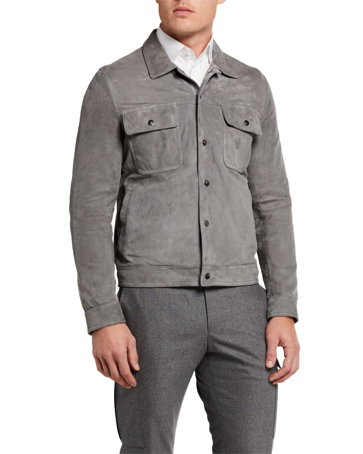 grey suede trucker jacket