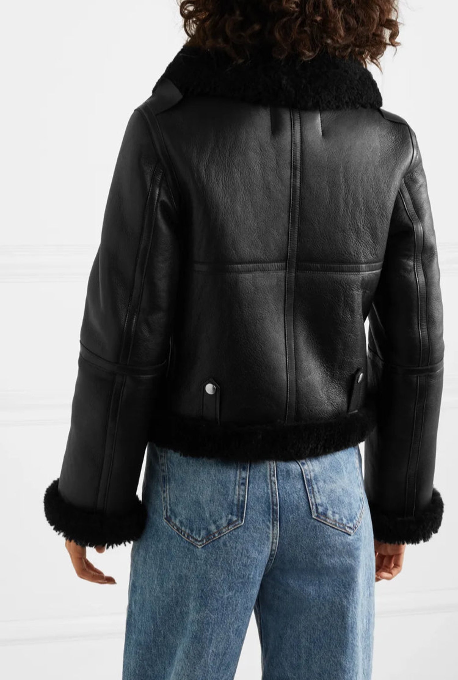 Aviator Cropped Shearling Leather Jacket Cropped Leather - Etsy