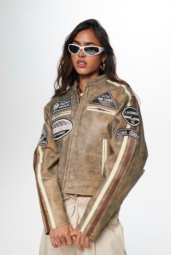 Distressed Leather Racer Leather Jacket, Racer Leather Jacket, Y2K Racer Jacket, Cropped Leather Jacket, Short Leather Jacket - Etsy Distressed Leather Racer Leather Jacket, Racer Leather Jacket, Y2K Racer Jacket, Cropped Leather Jacket, Short Leather Jacket - Etsy