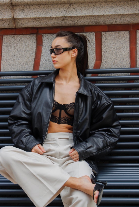 Leather Bomber Jacket, Oversized Bomber Jacket, Oversized Leather ...