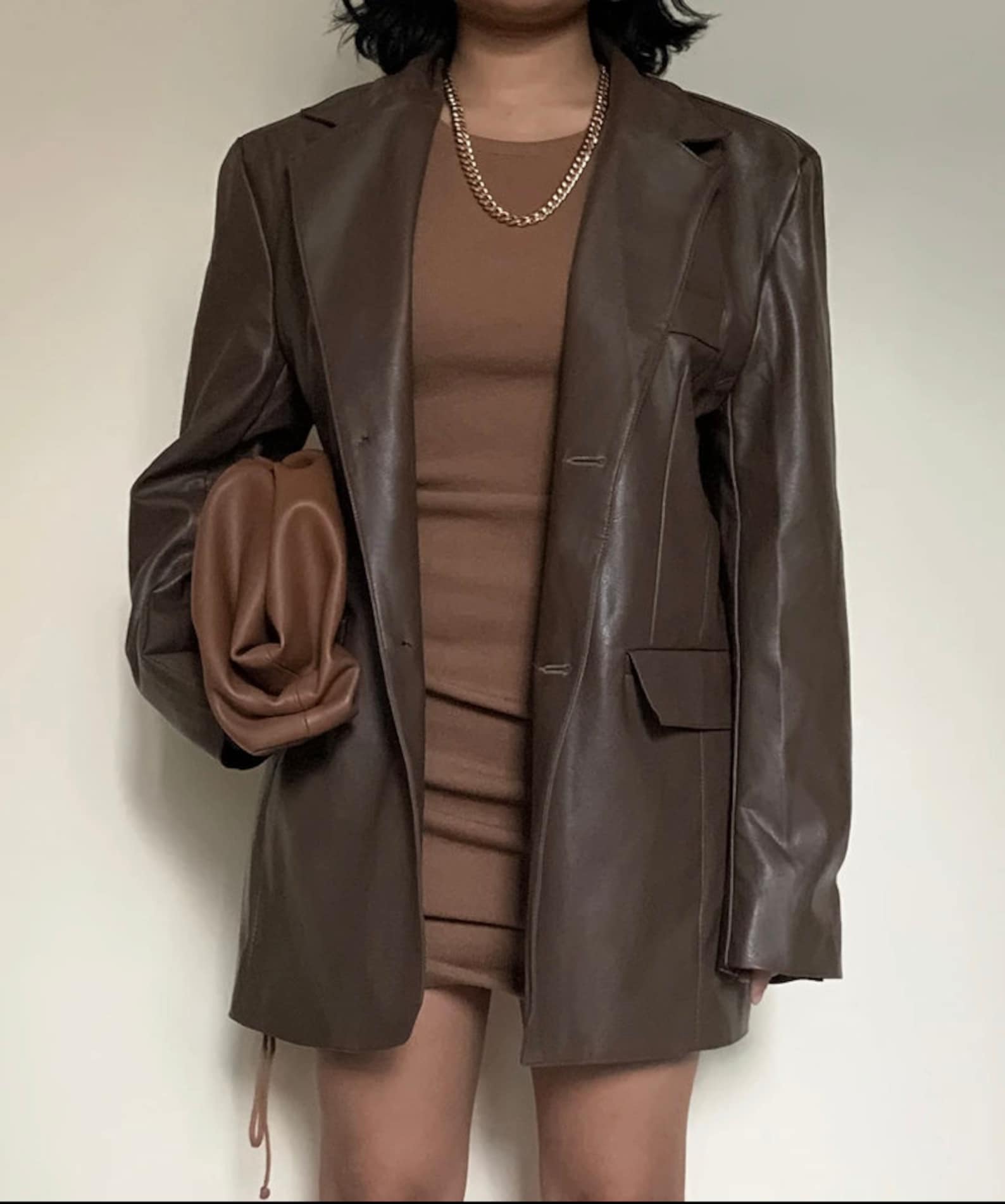 Oversized Chocolate Brown Leather Blazer Oversized Leather Etsy