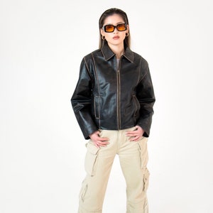 90s Distressed Brown Leather Jacket, Vintage Oversized Boxy Leather Jacket, Vintage Distressed Leather Jacket, Gift for Her image 4