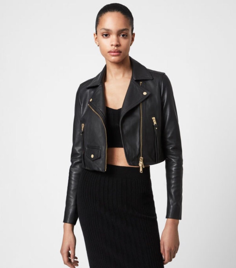 leather cropped biker jacket