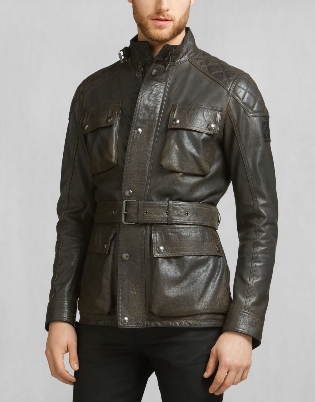 Men's Classic Leather Biker Jacket Mid 