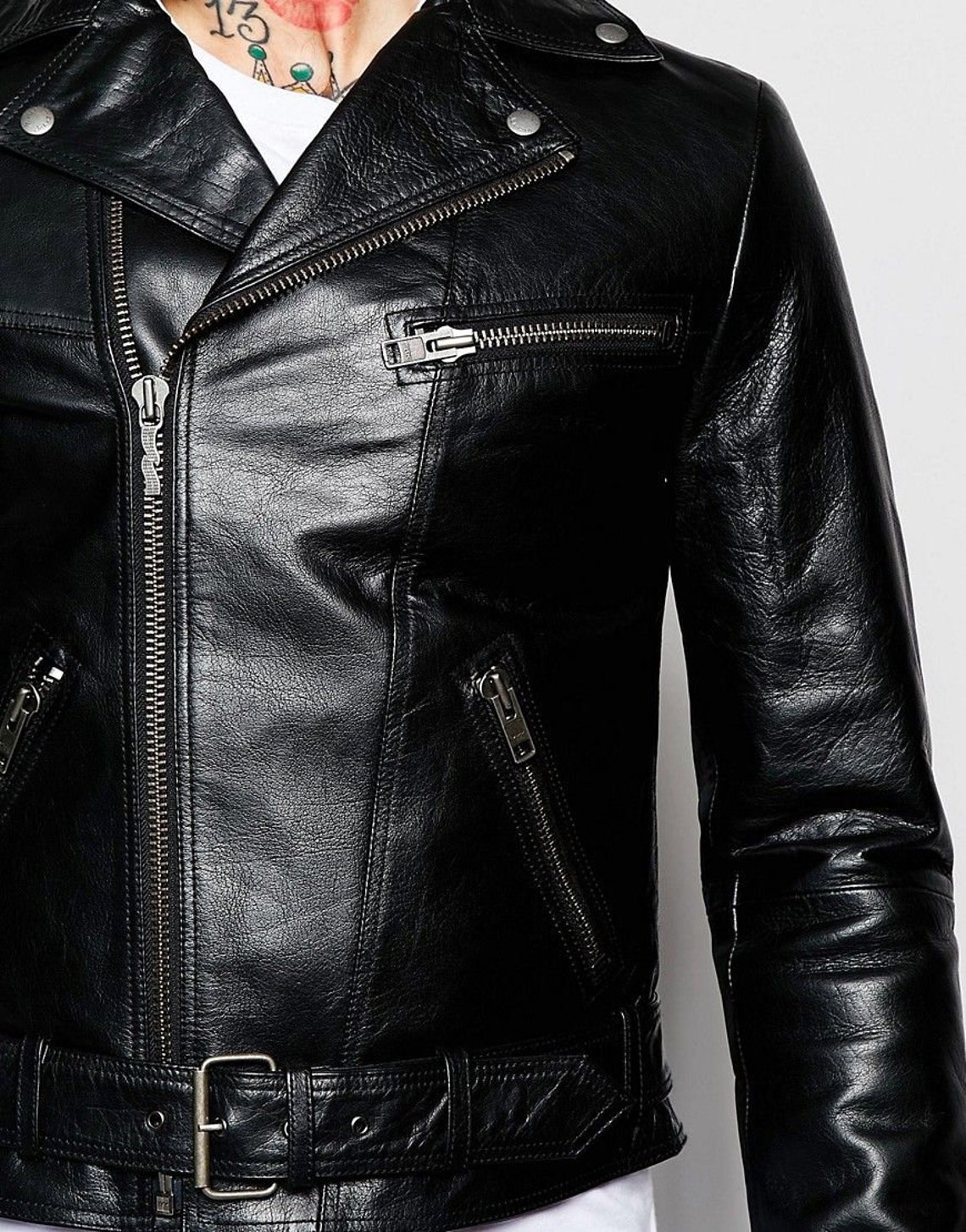 Premium Leather Biker Jacket Mens Leather Biker Jacket Etsy