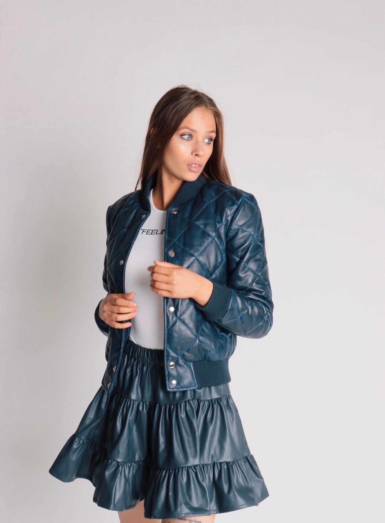 Chaqueta bomber de cuero acolchado chaqueta bomber de cuero Etsy