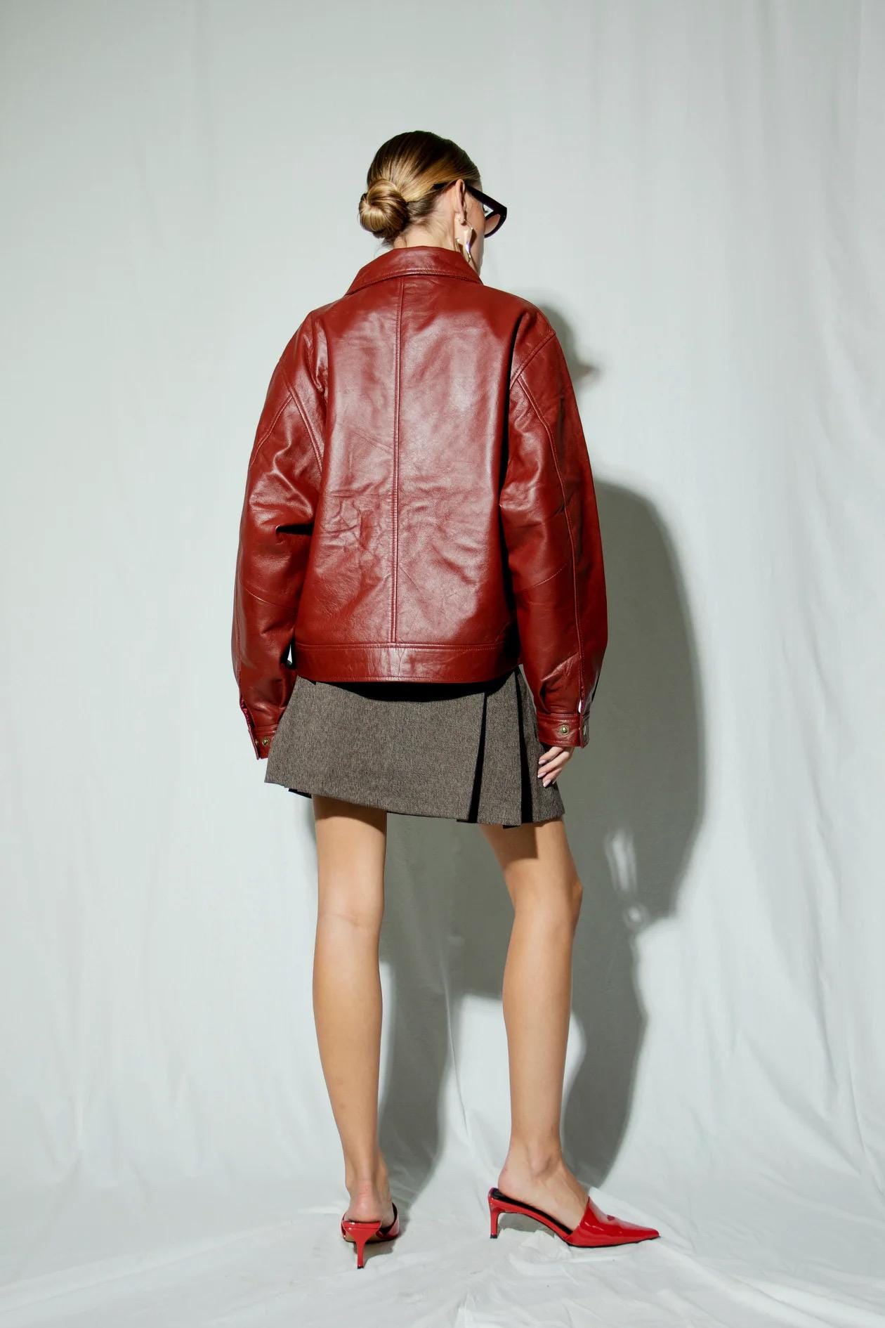 Burgundy 90's Boxy Leather Oversized Jacket, 90's Burgundy