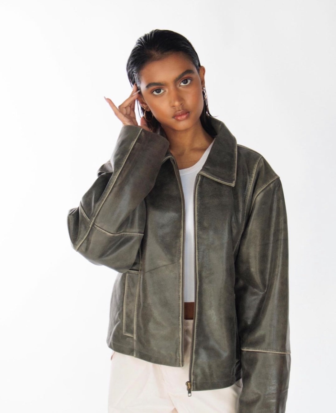 90s Distressed Leather Jacket Distressed Vintage Leather Etsy Denmark