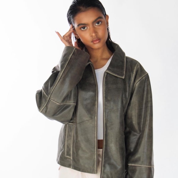 90’s Distressed Leather Jacket, Distressed Vintage Leather Jacket, Boxy Leather Jacket, Distressed Leather Jacket, Oversized Leather Jacket