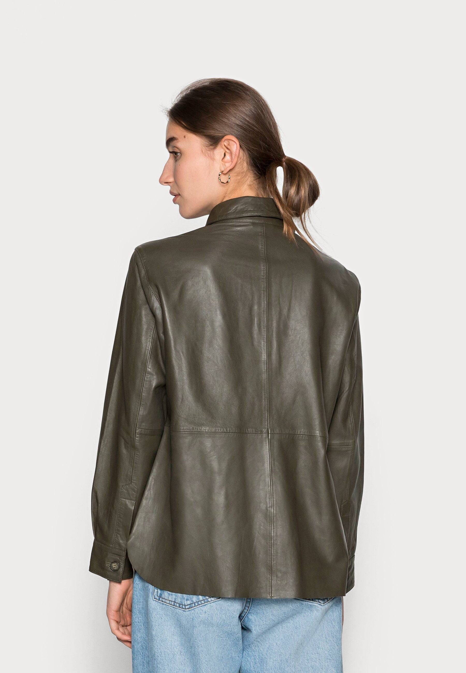 green leather shacket