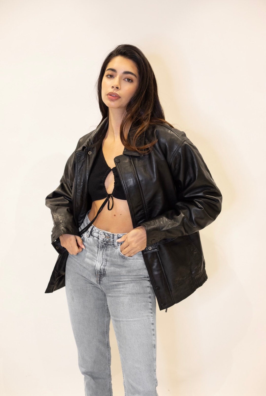 Vintage 90's Leather Jacket, Oversized Leather Bomber Jacket Vintage 90's Leather Jacket, Oversized Leather Bomber Jacket