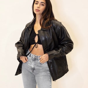 Vintage 90’s Leather Jacket, Oversized Leather Bomber Jacket, Bomber Jacket, Y2K, Gift for Her, Birthday Gift