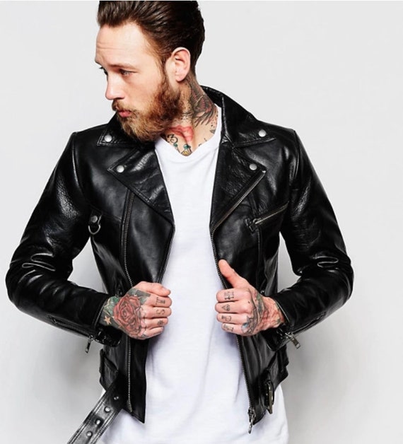 Premium Leather Biker Jacket Mens Leather Biker Jacket - Etsy