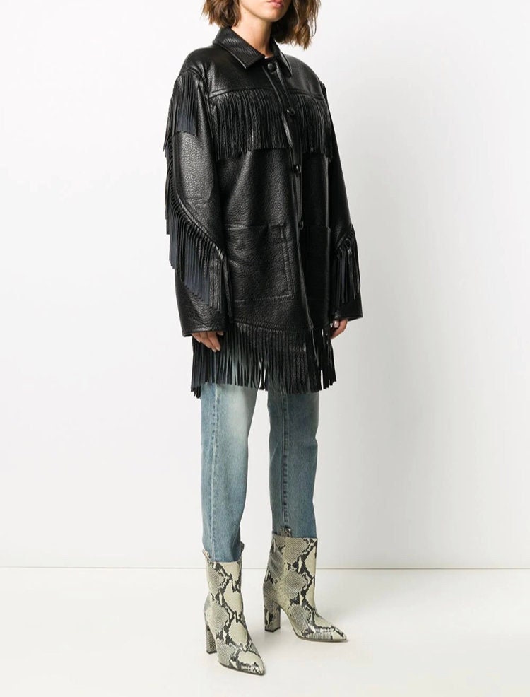 Black Leather Overshirt Fringe Leather 
