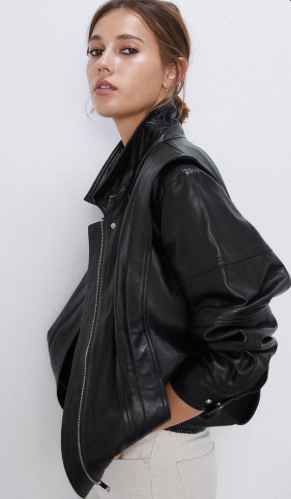 Vintage Leather Jacket 90s Leather Jacket Mid Oversized - Etsy