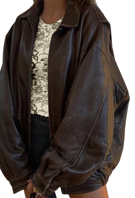 Brown Oversized Leather Jacket, 90s Leather Jacket, Y2K Leather ...